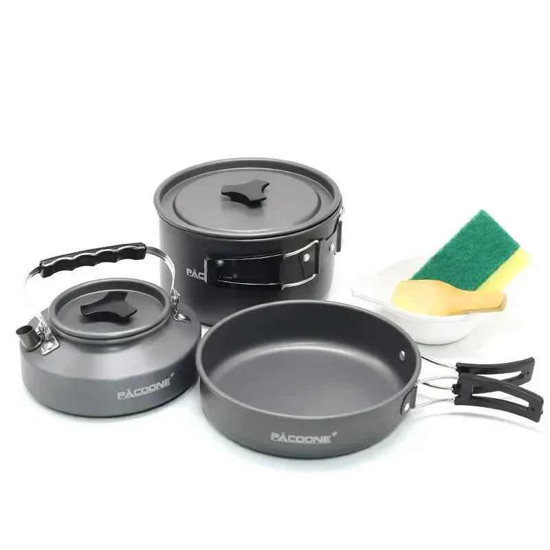Portable Aluminum Camping Cookware Kit Grey-0