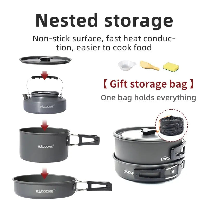 Portable Aluminum Camping Cookware Kit Grey-3