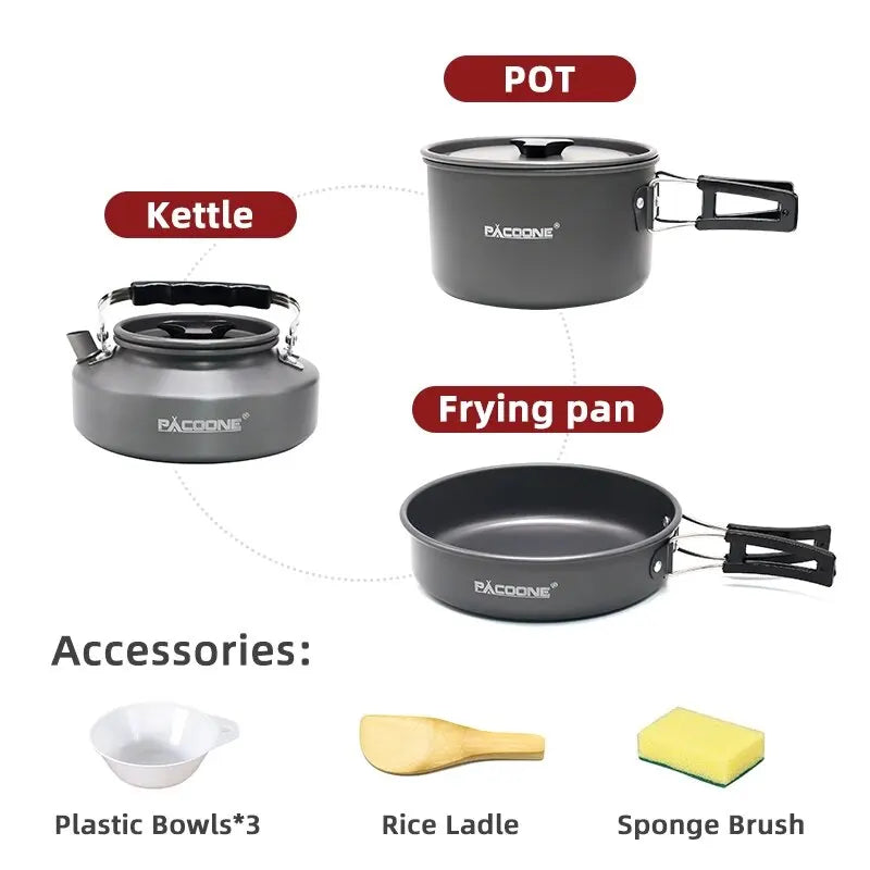 Portable Aluminum Camping Cookware Kit Grey-1