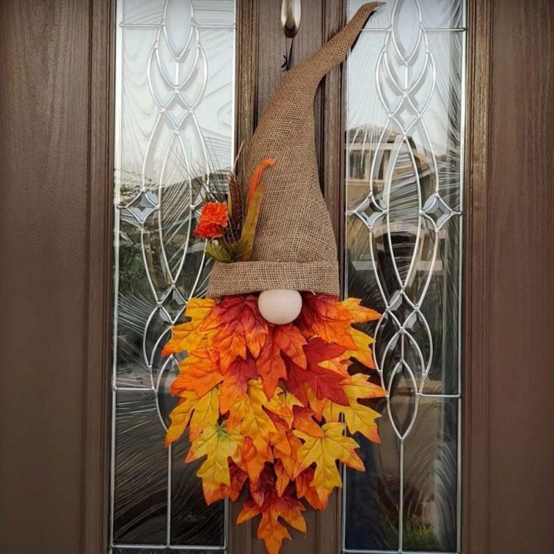 Halloween Gnome Door Hanging Wreath-1